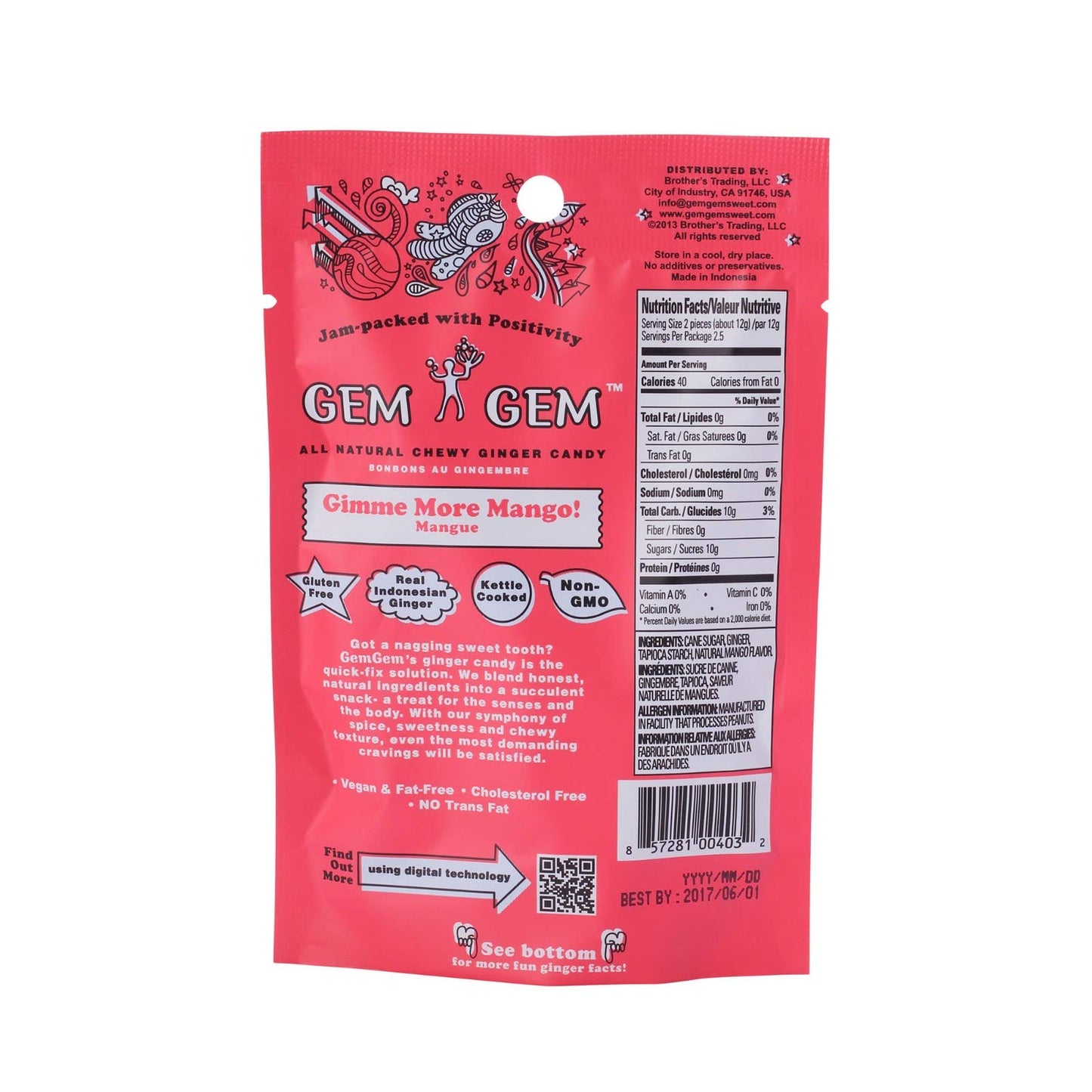 Gem Gem Ginger Candy Chewy Ginger Chews (Mango, 5.0Oz, Pack Of 3)