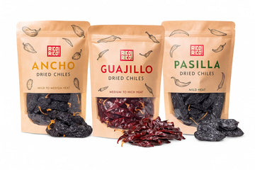 RICO RICO Dried Chile Peppers 3 Pack (12 Oz) - The Holy Trinity - Ancho, Guajillo & Pasilla Chiles for Authentic Mexican Recipes
