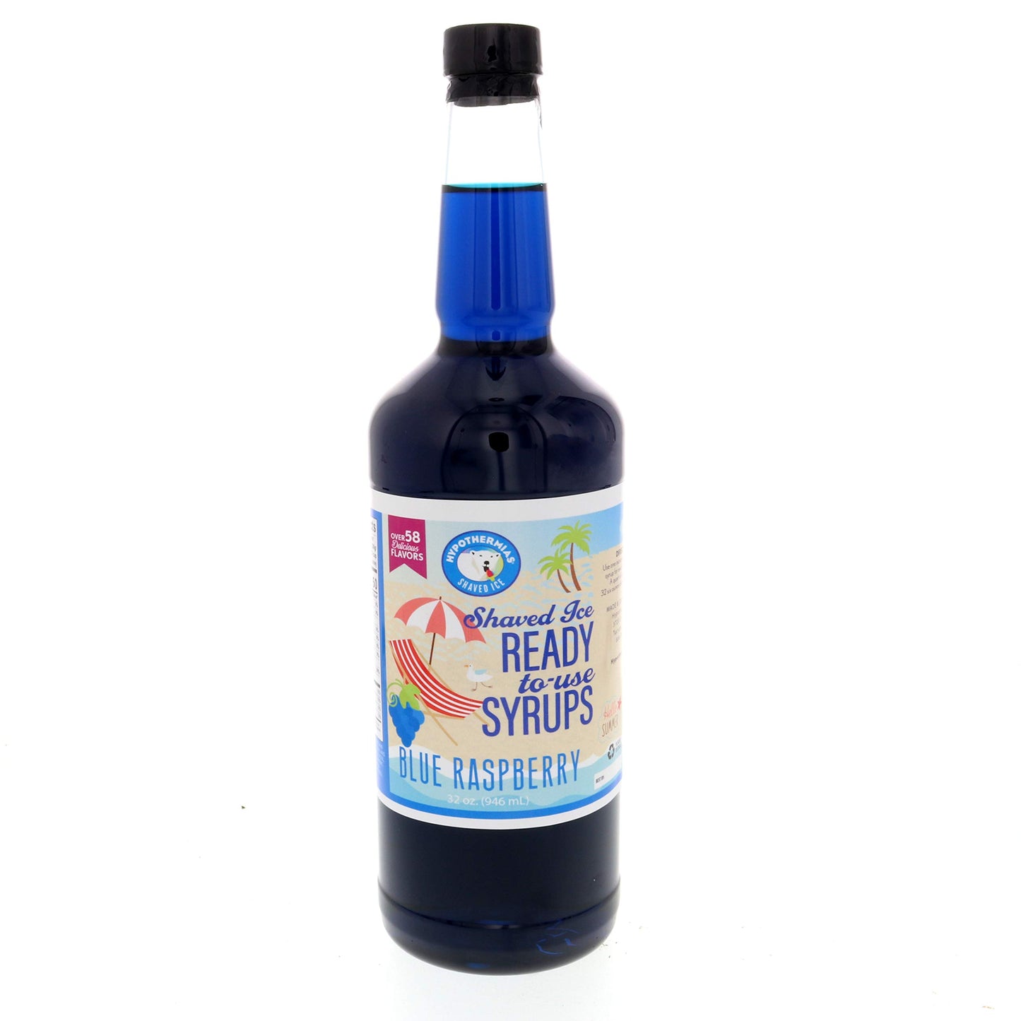 Hypothermias Shaved Ice & Snow Cone Syrup - Quart (32 Fl. Oz) - Blue Raspberry - Made With Non-Gmo 100% Pure Cane Sugar, No Corn