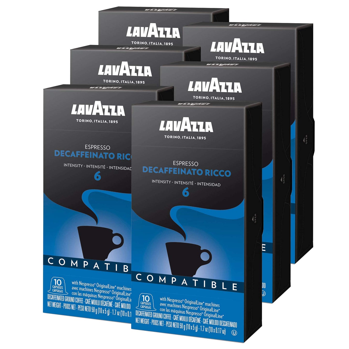Lavazza Decaffeinato Ricco Espresso Dark Roast Capsules Compatible with Nespresso Original Machines Blended and roasted in Italy  Decaffeinated with sweet  Rich flavor  10 Count (Pack of 6)