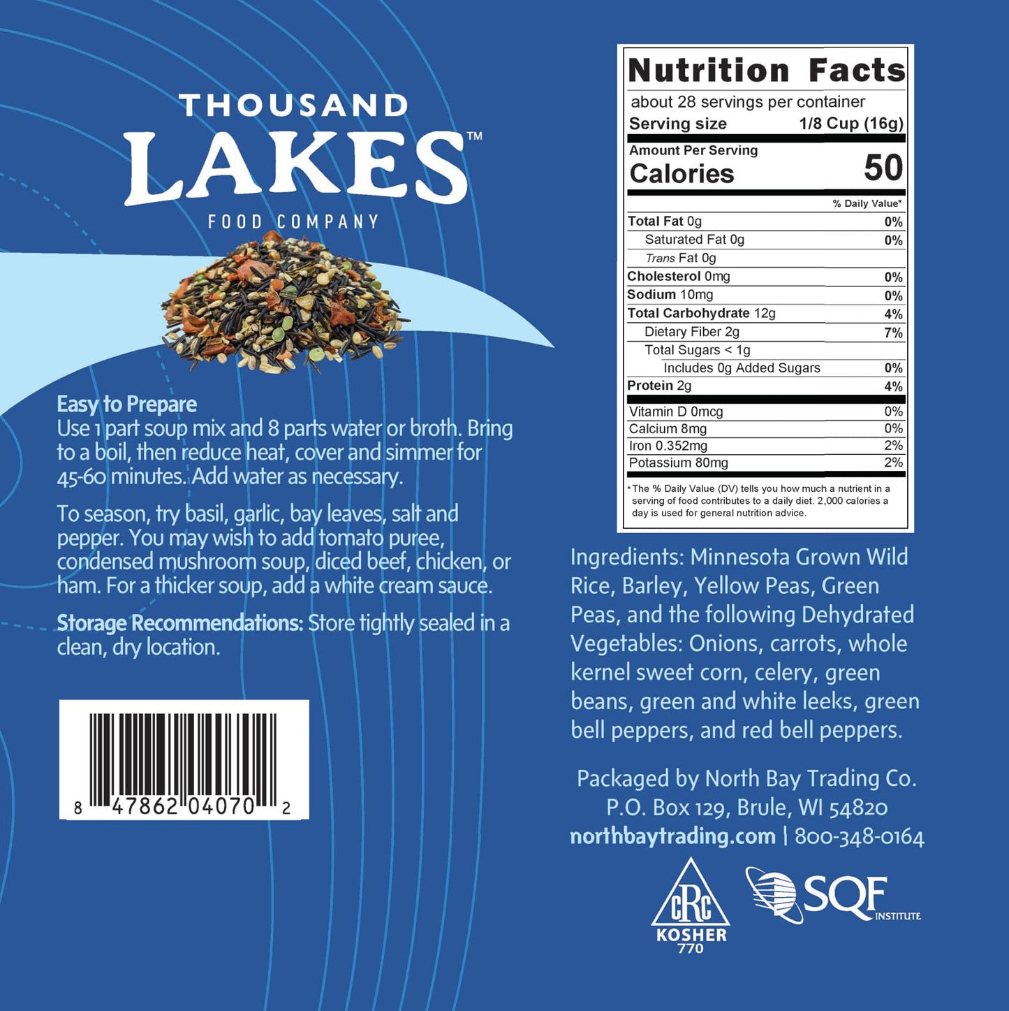 Thousand Lakes Minnesota Wild Rice Soup Mix With Vegetables - 1 Pound | Fat Free | 20+ Servings | 100% Natural | Vegetarian