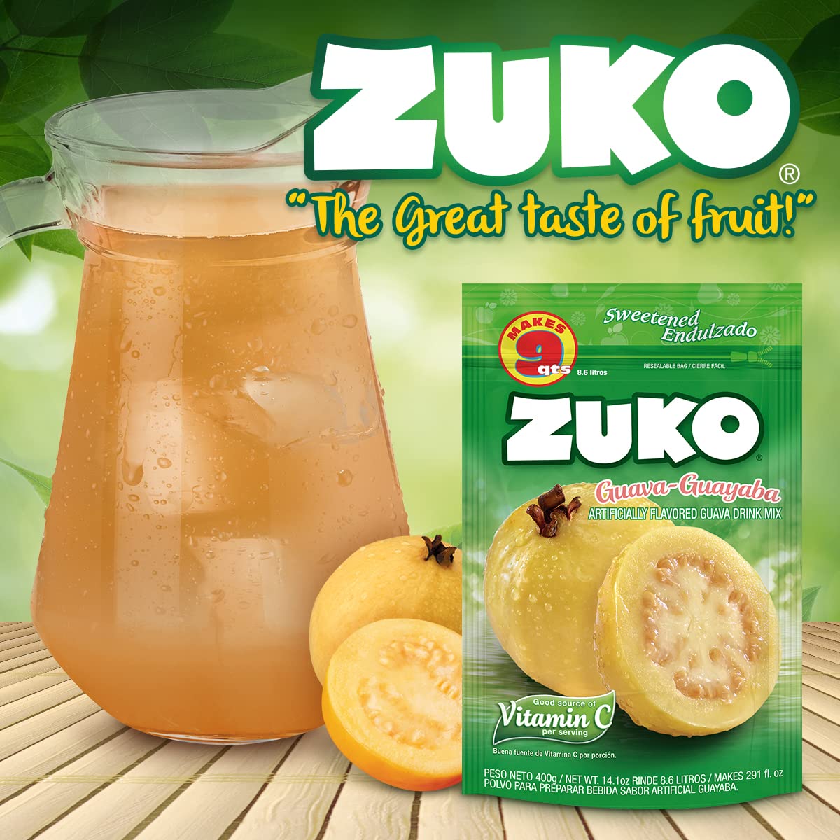 Zuko Guava Instant Powder Drink | Family Pack | No Sugar Needed | Vitamin C | 14.1 Ounce (Pack of 6)