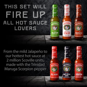Melindas Hot Sauce Gift Set - Extra Spicy Variety with Jalapeño, Habanero & More - 5 Fl Oz, 6 Pack