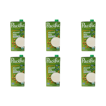 Pacific Foods Organic Unsweetened Almond Milk, Plant Based Milk, 32 oz Carton (Pack of 6)