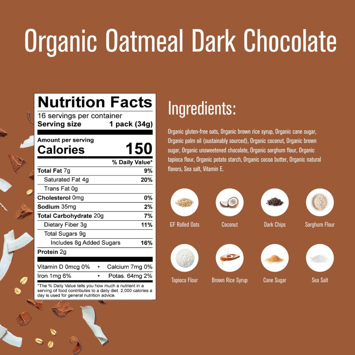 Heavenly Hunks Organic Oatmeal Dark Chocolate Chip Minis - 1.2oz Bag (16 Pack)
