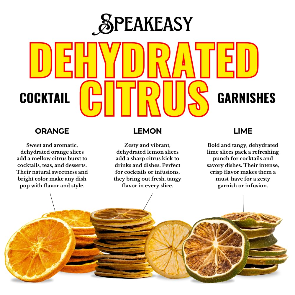 Speakeasy Premium Craft Cocktail Citrus Garnish Variety Pack - Dehydrated Orange, Lemon & Lime Slices, 5oz, 3-Pack