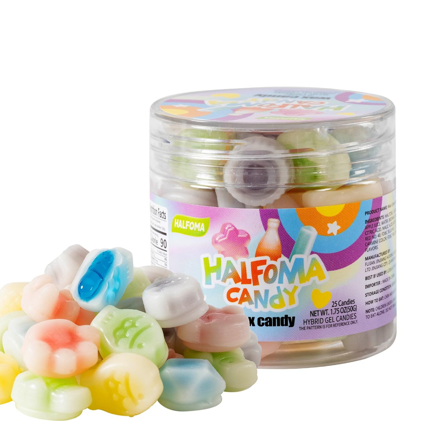 Halfoma Wax Bottle Chewable Candy  with Various Fruit-flavored Syrups in the Middle  Canned  50g  25candies