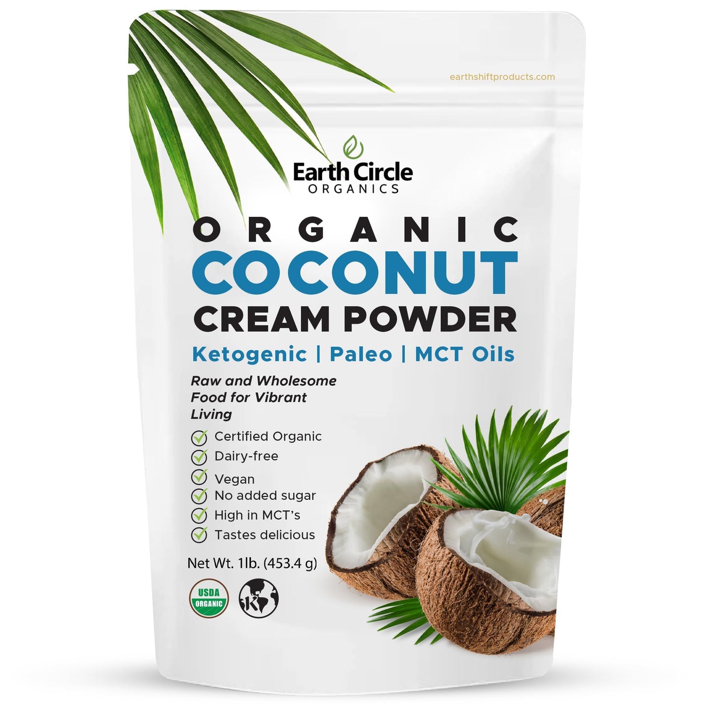 Earth Circle Organics Organic Coconut Cream Powder, Vegan, No Added Sugar, 16 Ounce