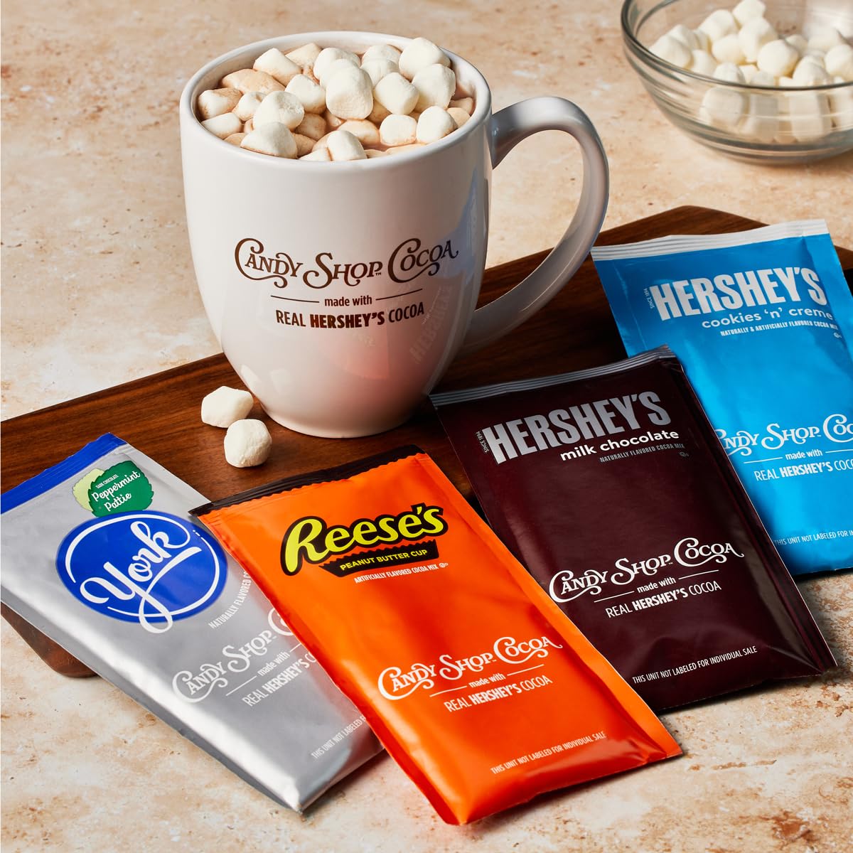 Candy Shop YORK Peppermint Pattie Cocoa Mix  Hot Chocolate  Make Hot or Iced  Made With Real Milk  Gluten Free  1.25 oz Packet (24 Count)