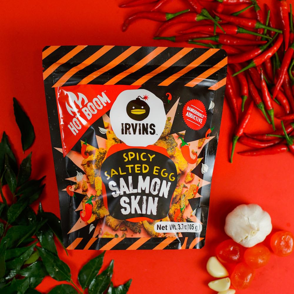 Irvins Hot Boom Salted Egg Salmon Skins, 3.7 Ounce (Pack Of 3)