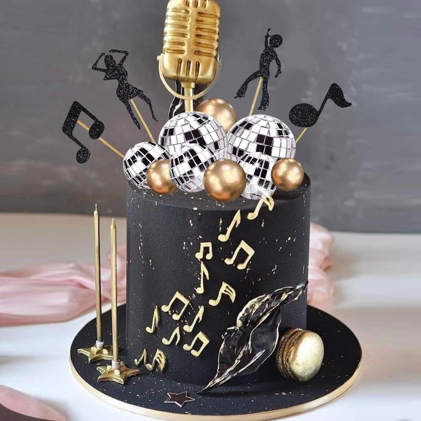 36Pcs Disco Ball Cake Toppers Music Dancing Themed Cake Cupcake Decorations Gold Balls Cake Toppers With Mirror Balls For 70S 80