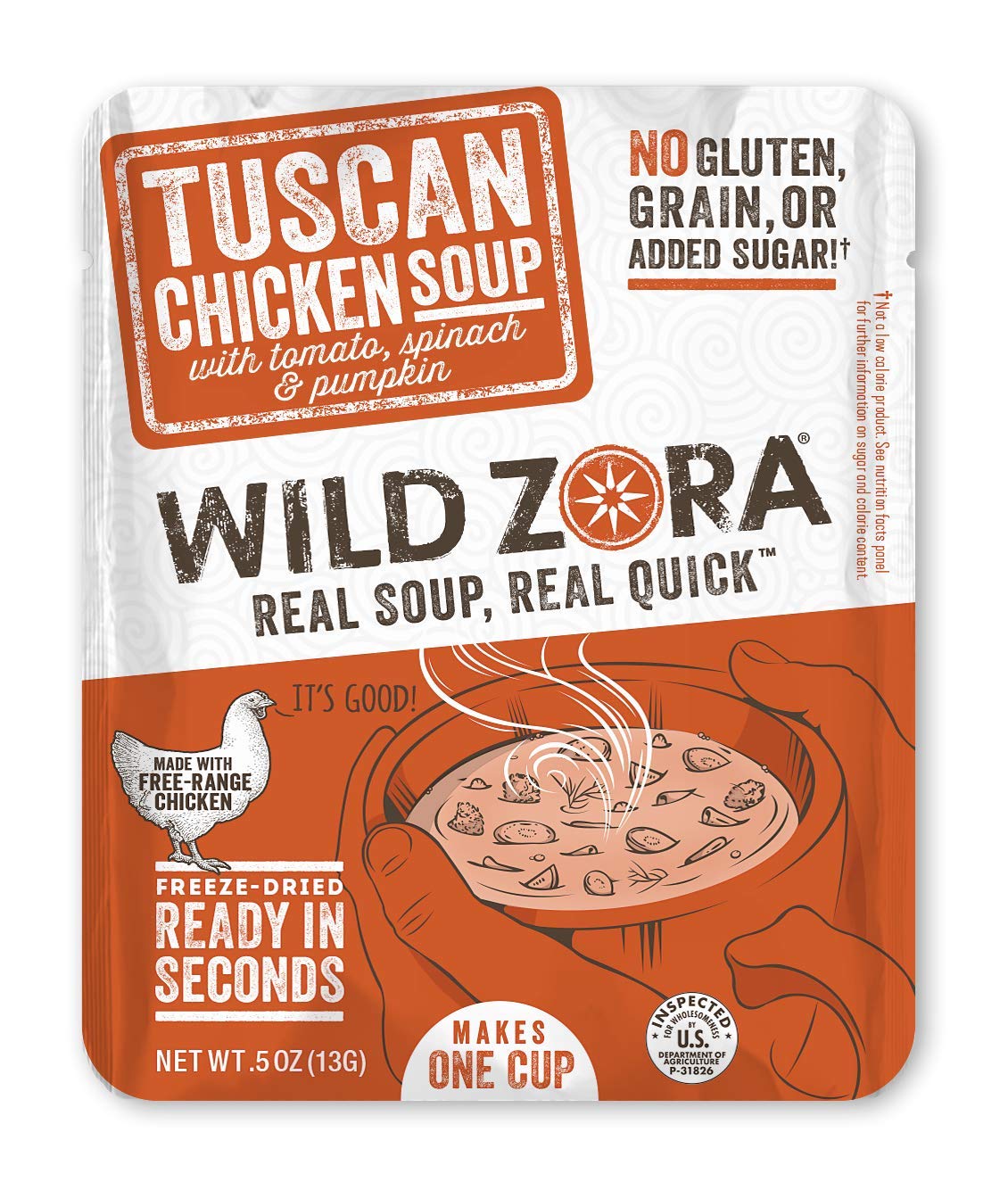 Wild Zora Instant Keto-Friendly Soups Tuscan Chicken 8-Pack Broth Made With Free-Range Chicken, And Vegetables, Gluten-Free, Low