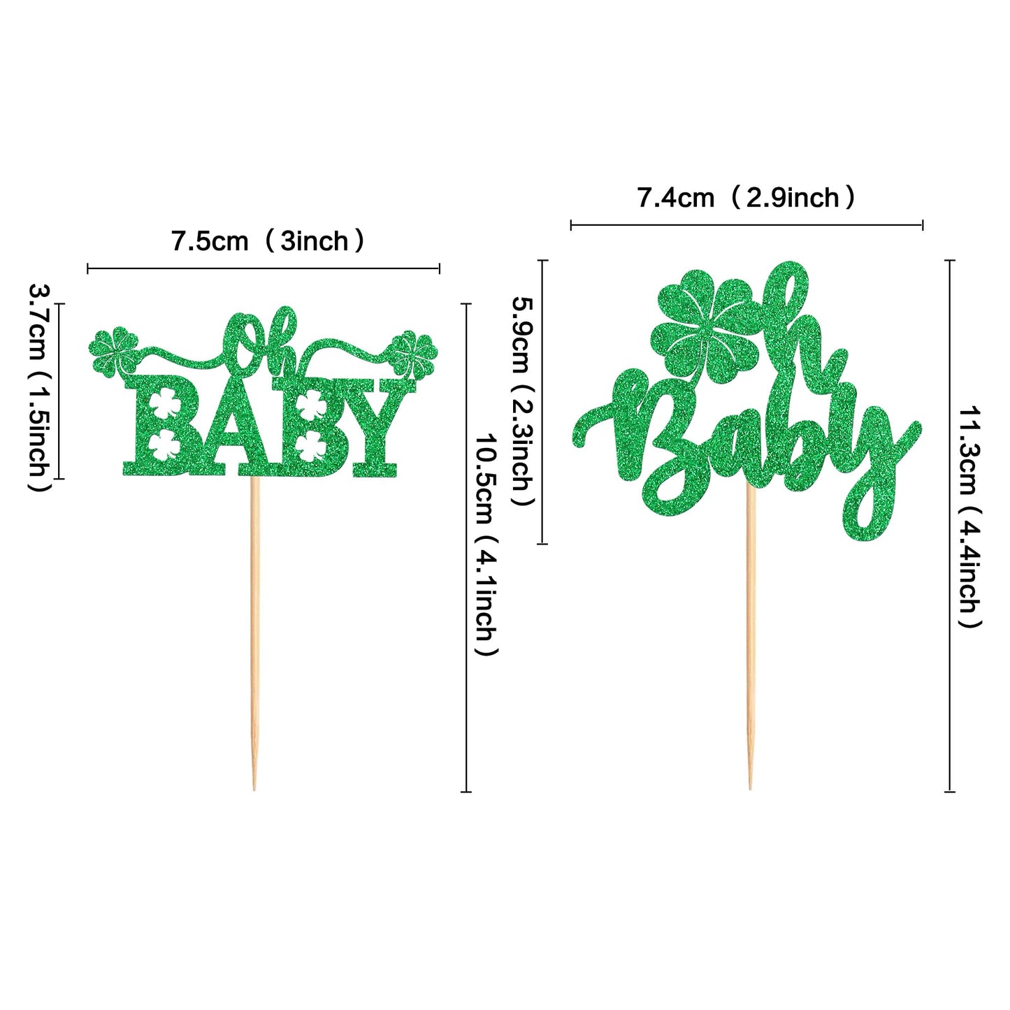 Ercadio 24 Pack St Patrick'S Day Lucky Four Leaf Oh Baby Cupcake Toppers Four Leaf Oh Baby Cupcake Picks For St.Patricks Day Bab