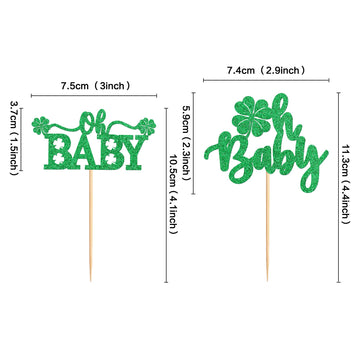 Ercadio 24 Pack St Patrick'S Day Lucky Four Leaf Oh Baby Cupcake Toppers Four Leaf Oh Baby Cupcake Picks For St.Patricks Day Bab
