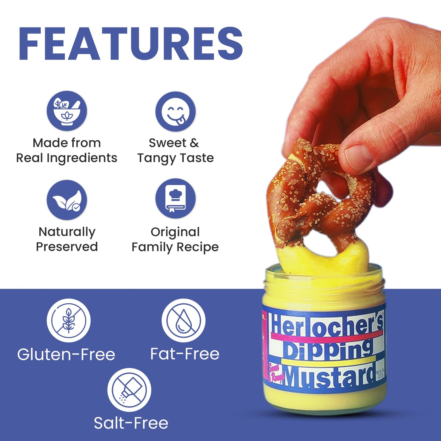Herlochers Dipping Mustard - Pack of 2 | Sweet & Tangy Mustard Dip, 8 oz Jar | Gluten-Free, Salt-Free, Fat-Free | Perfect Pretze