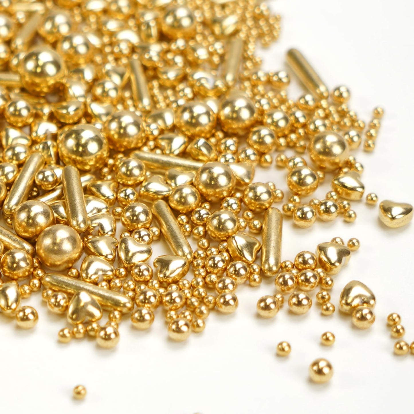 Dazzjoy Edible Gold Pearl Heart Rods Sprinkles, 130G/4.58Oz, Mix Size, Gold Pearl Sprinkles For Cupcake Decorating, Cupcake Topp
