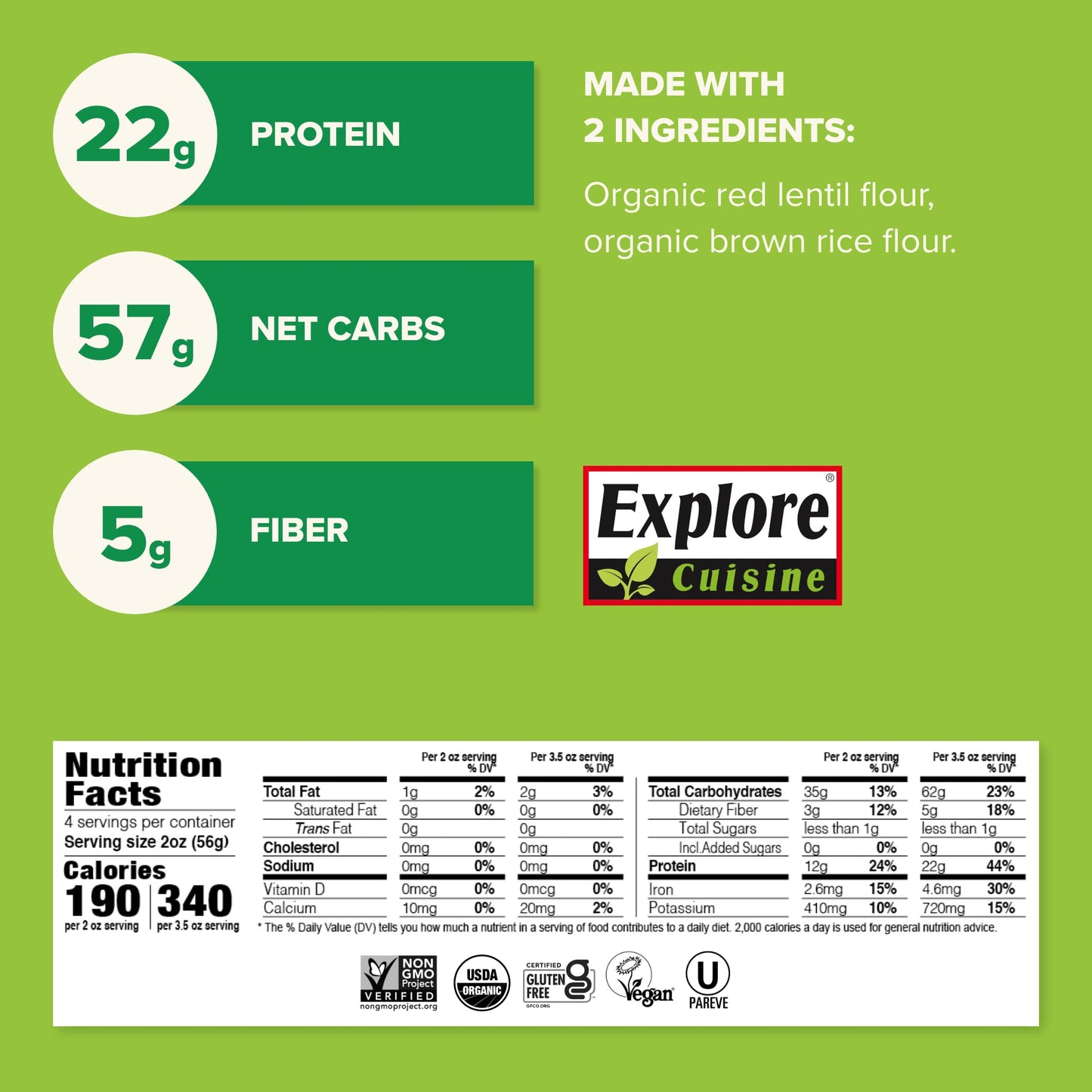 Explore Cuisine Organic Red Lentil Spaghetti - 8 oz -High in Plant-Based Protein, Gluten Free Pasta, Easy to Make - USDA Certifi