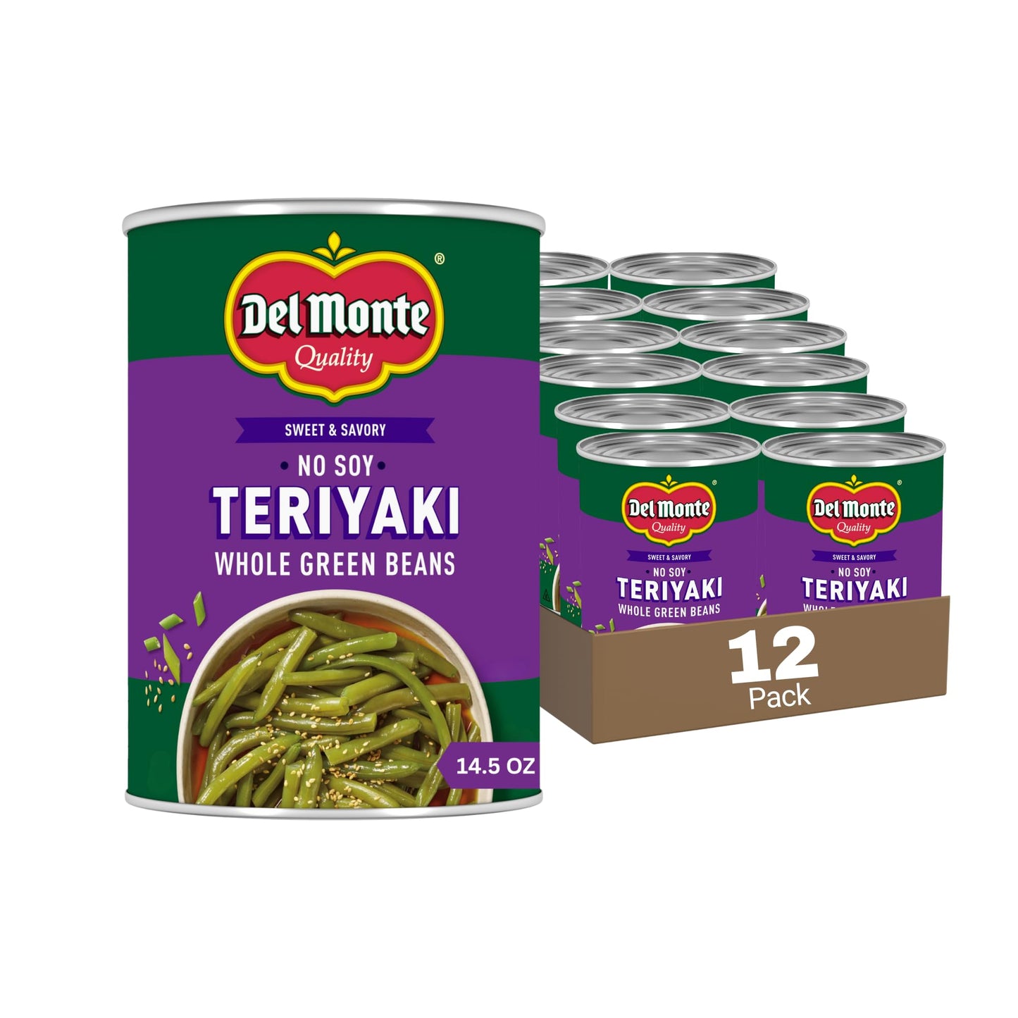 Del Monte No Soy Teriyaki Whole Green Beans, 14.5 oz. Cans, Pack of 12