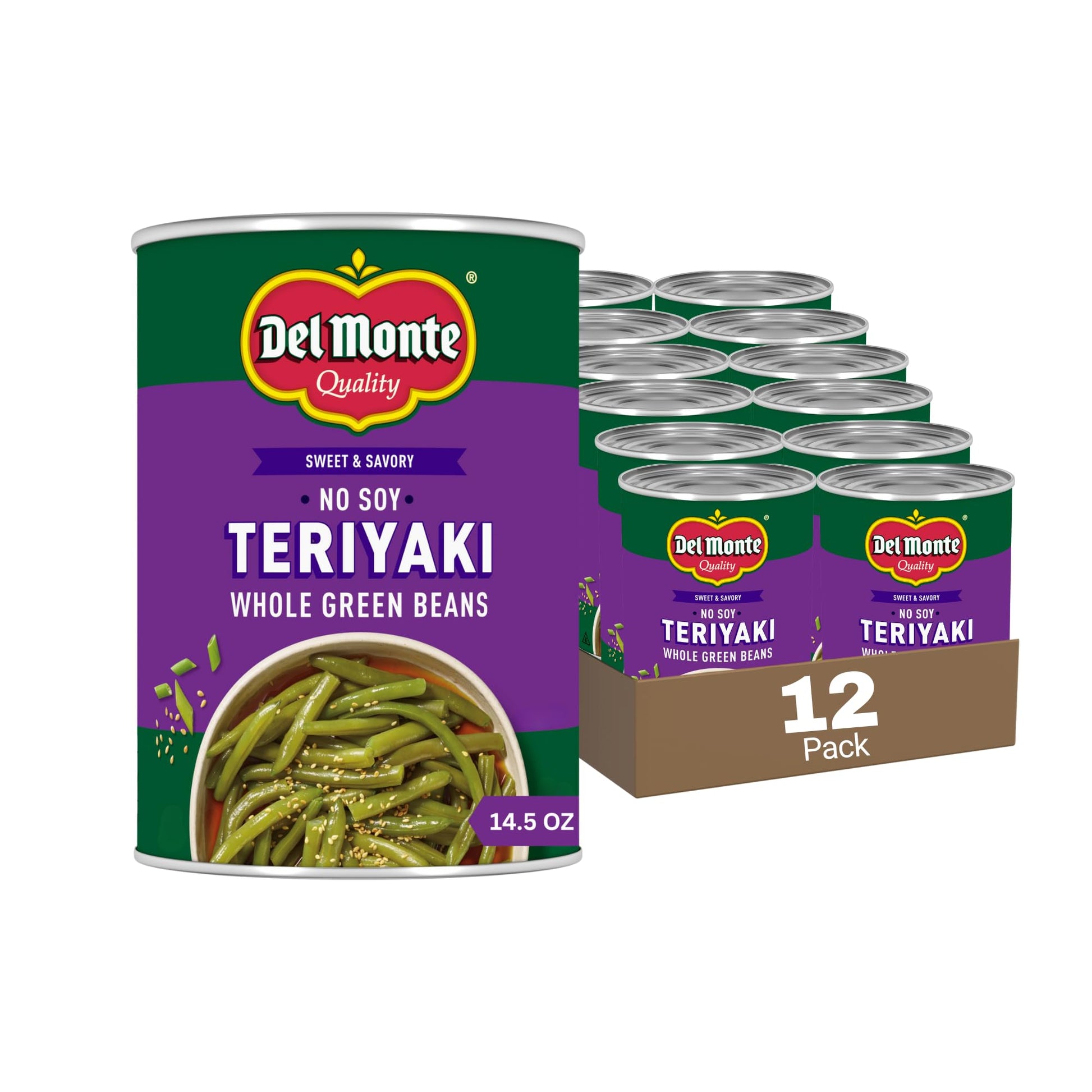 Del Monte No Soy Teriyaki Whole Green Beans, 14.5 oz. Cans, Pack of 12