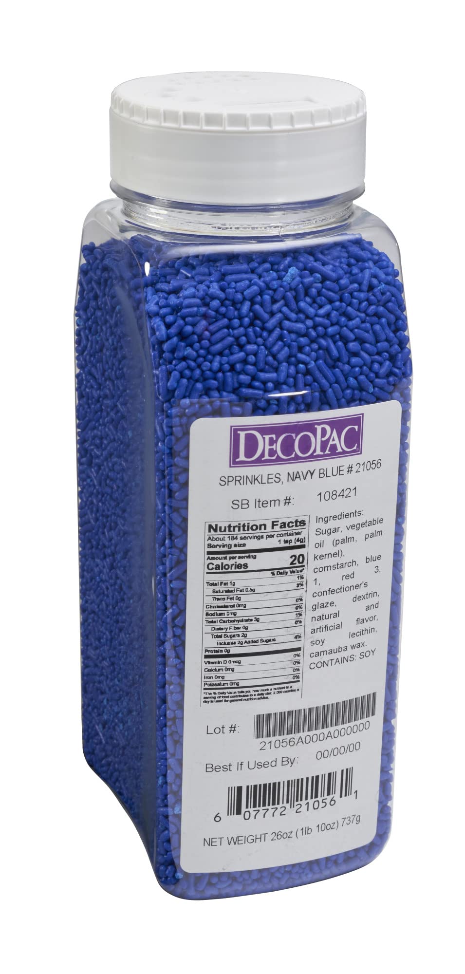 DecoPac Navy Blue Sprinkles | Extra Large 26oz Pack | Cake Sprinkle Mix, Fancy Sprinkles For Cake Decorating, Handheld Container