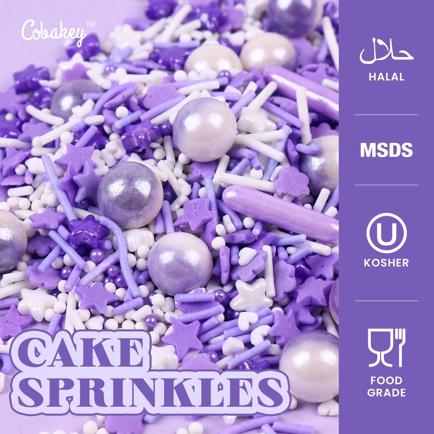 Purple Sprinkles For Cake Decorating 4.23Ounce - Sugar Mix Contains Star & Pearl Sprinkles For Cupcake Toppers, Ice Cream, Candy