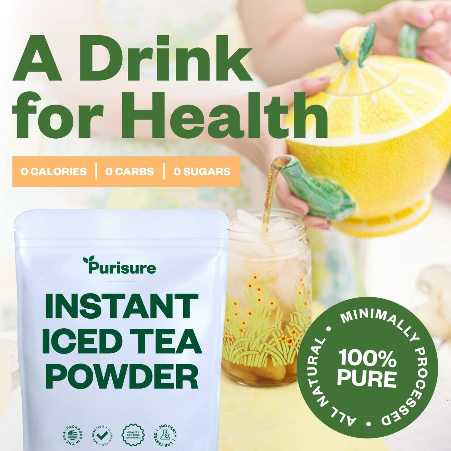 Purisure Unsweetened Iced Tea Powder, Instant Black Tea Powder, Real Black Tea Leaves, Powdered Iced Tea Unsweetened With Zero-Calories, Sugarless Instant Tea Powder, 4 Oz, 192 Serving Pack