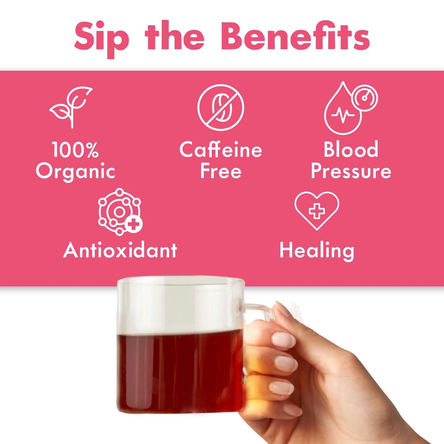 Big Heart Tea Co. Tea Bags - Blushing Pink Hibiscus - Certified Organic, Naturally Sweet Ayurvedic Herbal Decaf Tea With Small B