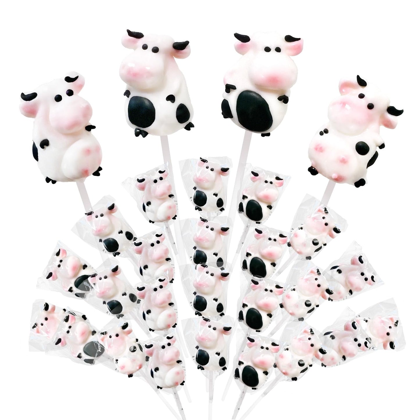 Cow Lollipops Individually Wrapped - 24 Cow Candy Party Suckers - Cow Themed Party Occasions, A Taste of Farm Favor of Mixed Fru