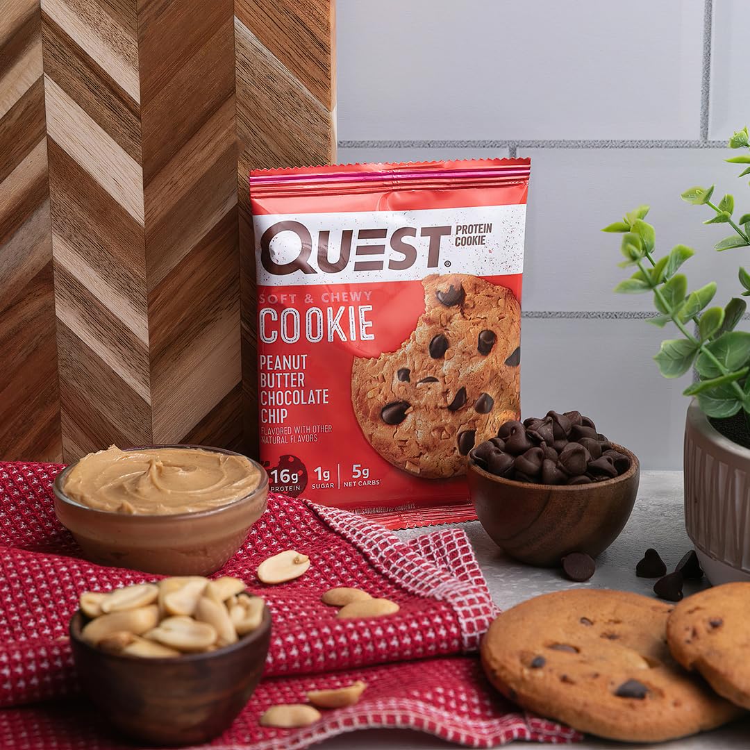 Quest Nutrition High Protein Cookie, Peanut Butter Chocolate Chip, Keto Friendly, Low Carb, 12 Count (Pack of 1), Model QPCCPB12M6