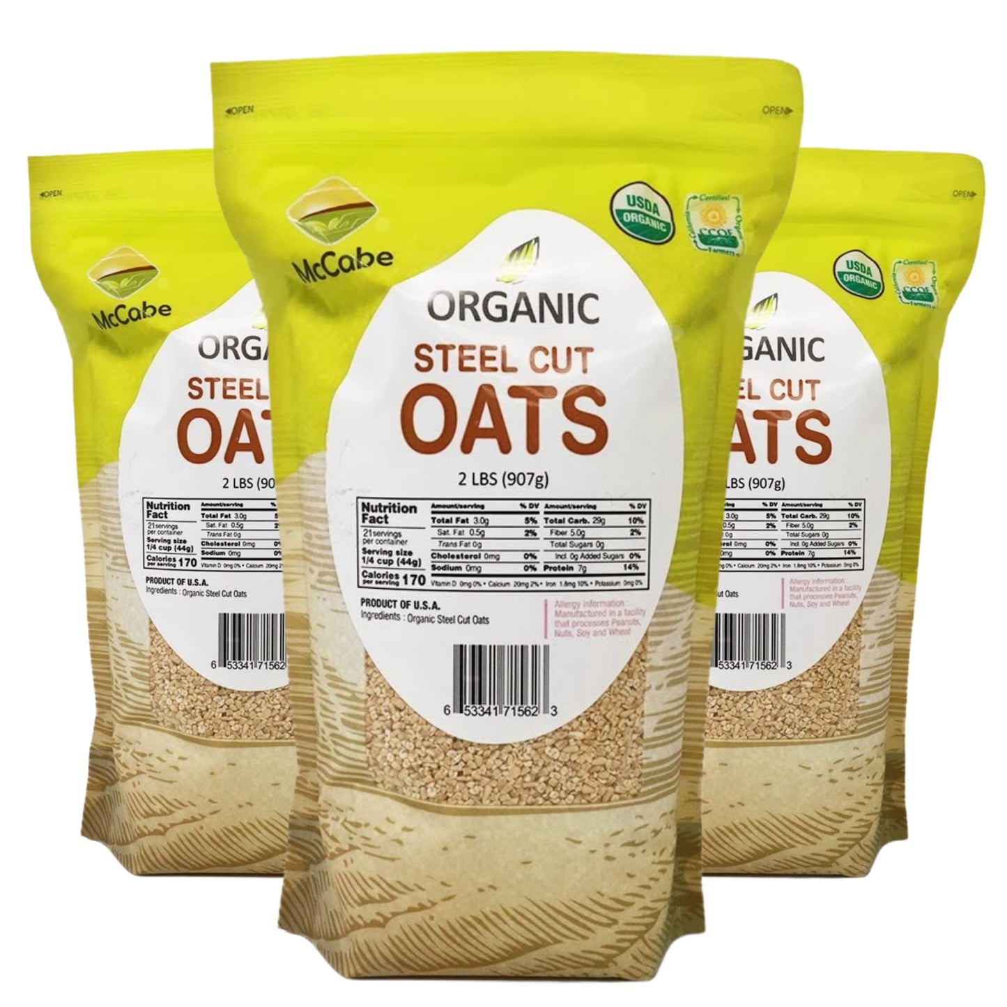McCabe Organic Steel Cut Oats, Rich in Fiber & Minerals, 32 Ounce (Pack of 3)