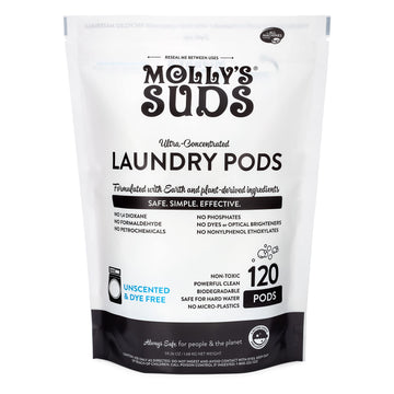 Mollys Suds Laundry Detergent Pods  Natural Detergent For Sensitive Skin  Ultra Concentrated And Stain Fighting  Unscented - 120