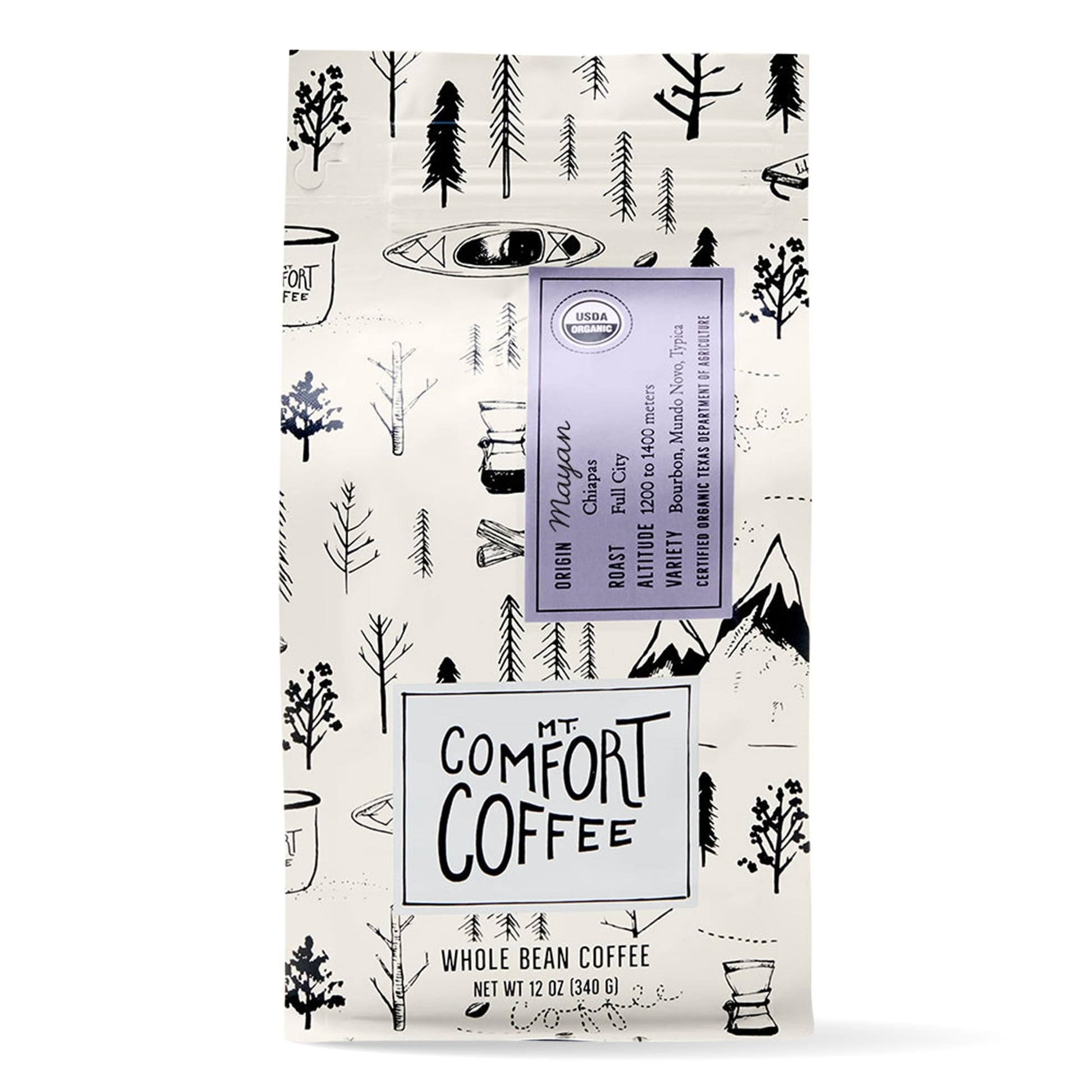 Mt. Comfort Coffee Organic Mayan Full City Roast, 12 oz Bag - Whole Bean Coffee with Nutty & Chocolate Flavor Notes