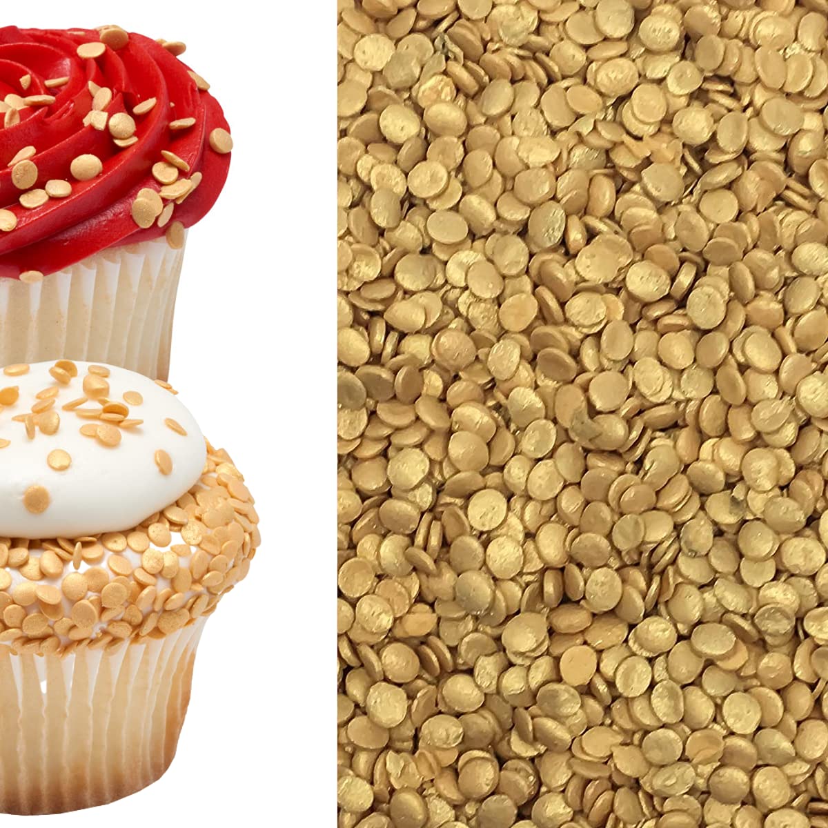 Sprinkle Deco Sequin Confetti Sprinkles for Cakes and Cupcakes, 4 oz, Matte Gold