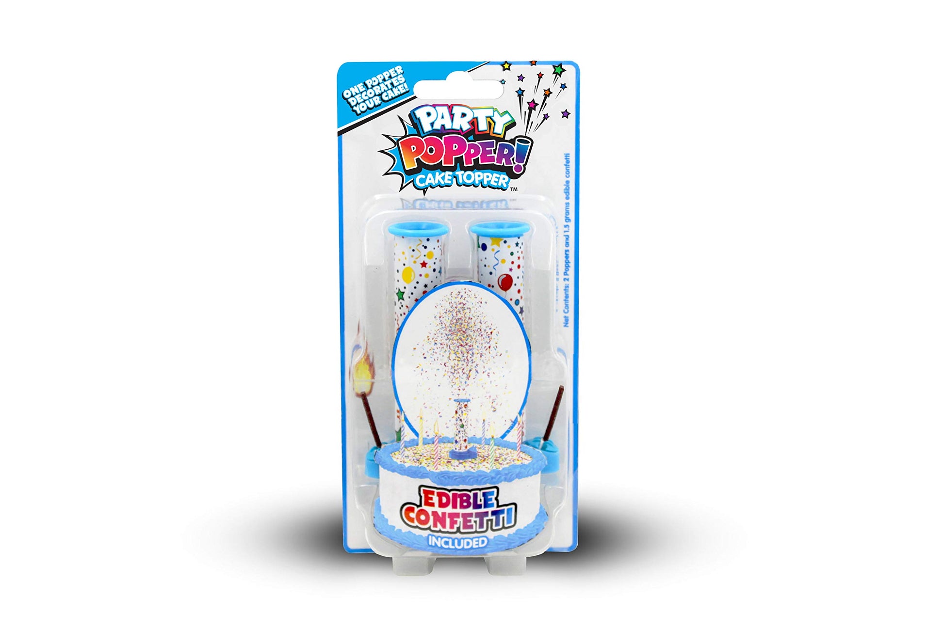 BEST PARTY EVER! Confetti Candle Cake Topper, Edible Sprinkles, 2-Pack, Blue