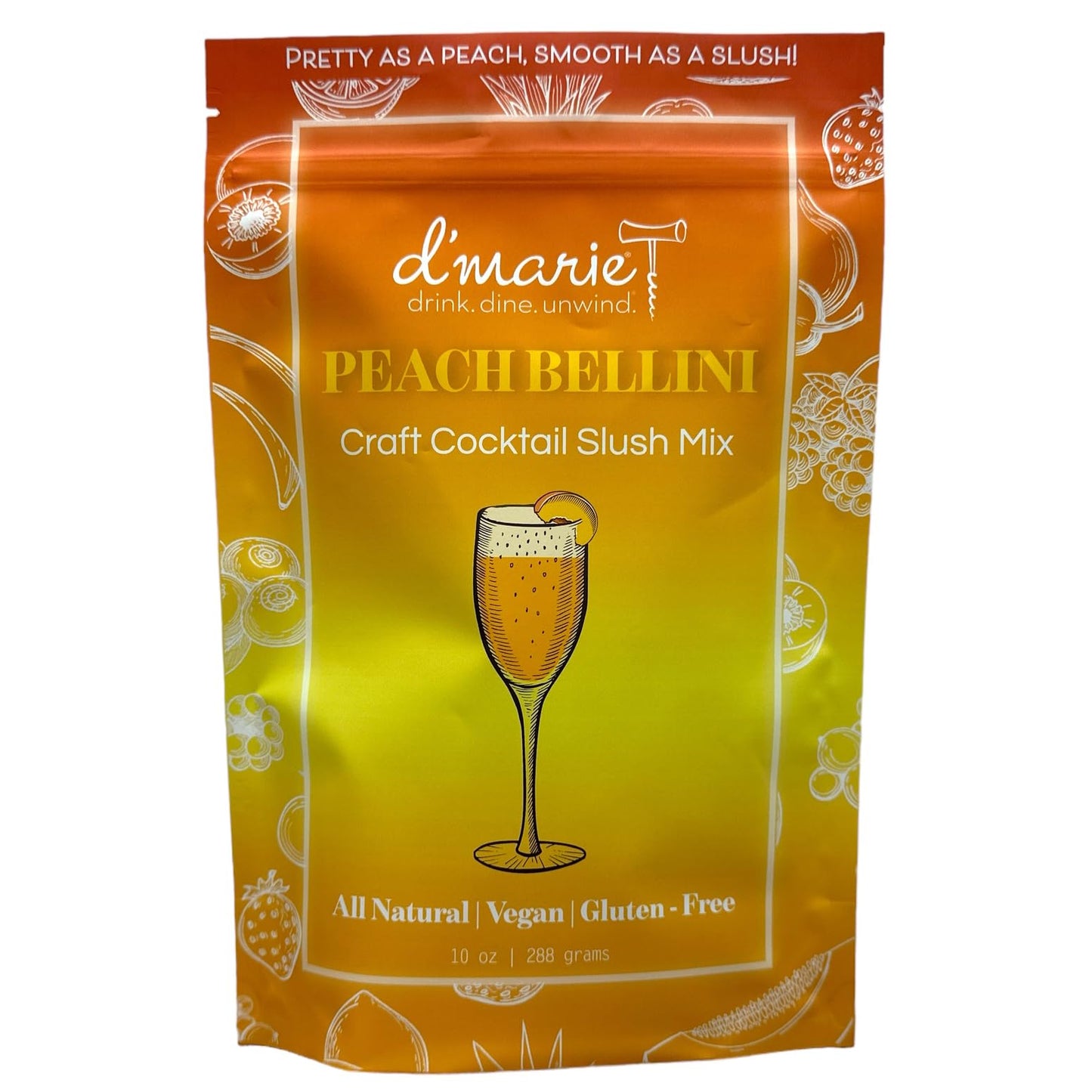 DMARIE Frozen Cocktail Drink Mix - Peach Bellini Slushies - All Natural Low Sugar - 10 Ounce Pouch