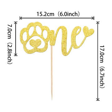 1 Pcs One Cake Topper Gold Glitter First Birthday Dog Paw Cake Pick For Puppy Dog Let'S Pawty Theme Baby Shower Kids Boys Girls