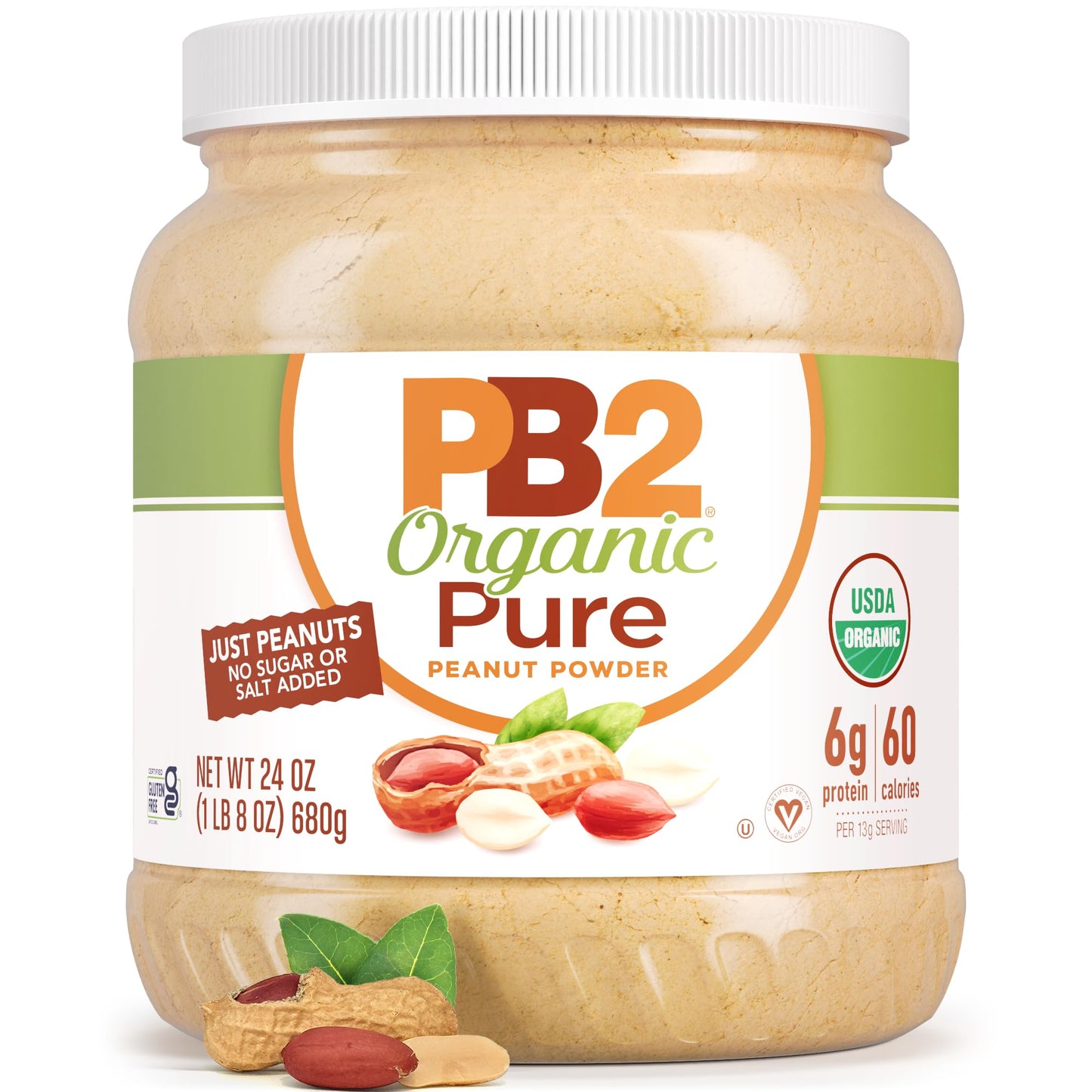 PB2 Organic Powdered Peanut Butter, Non-GMO, Vegan, Keto Friendly, 24oz Resealable Jar