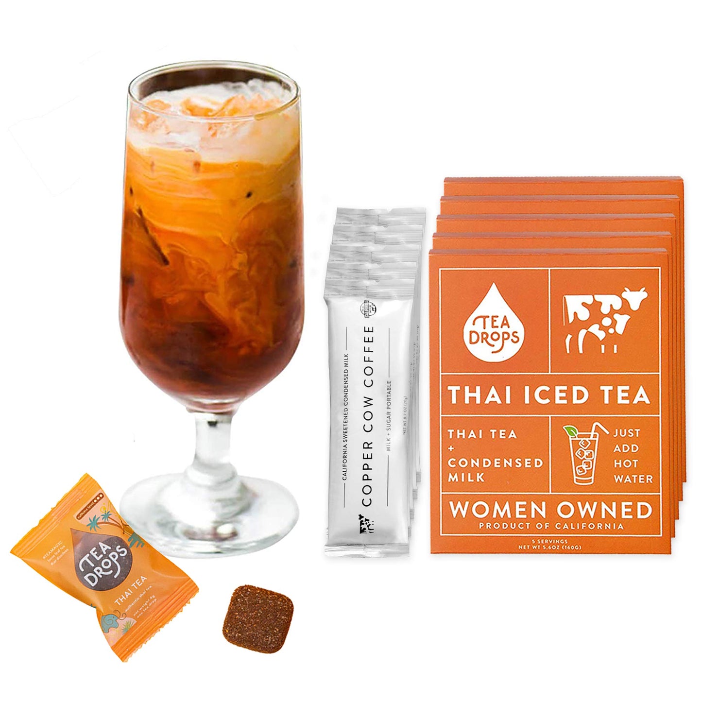 Tea Drops Brand Thai Iced Tea Mix - 5 Bagless Loose Leaf Sweetened Tea Packets with Evaporated Milk - Milk Tea Mix