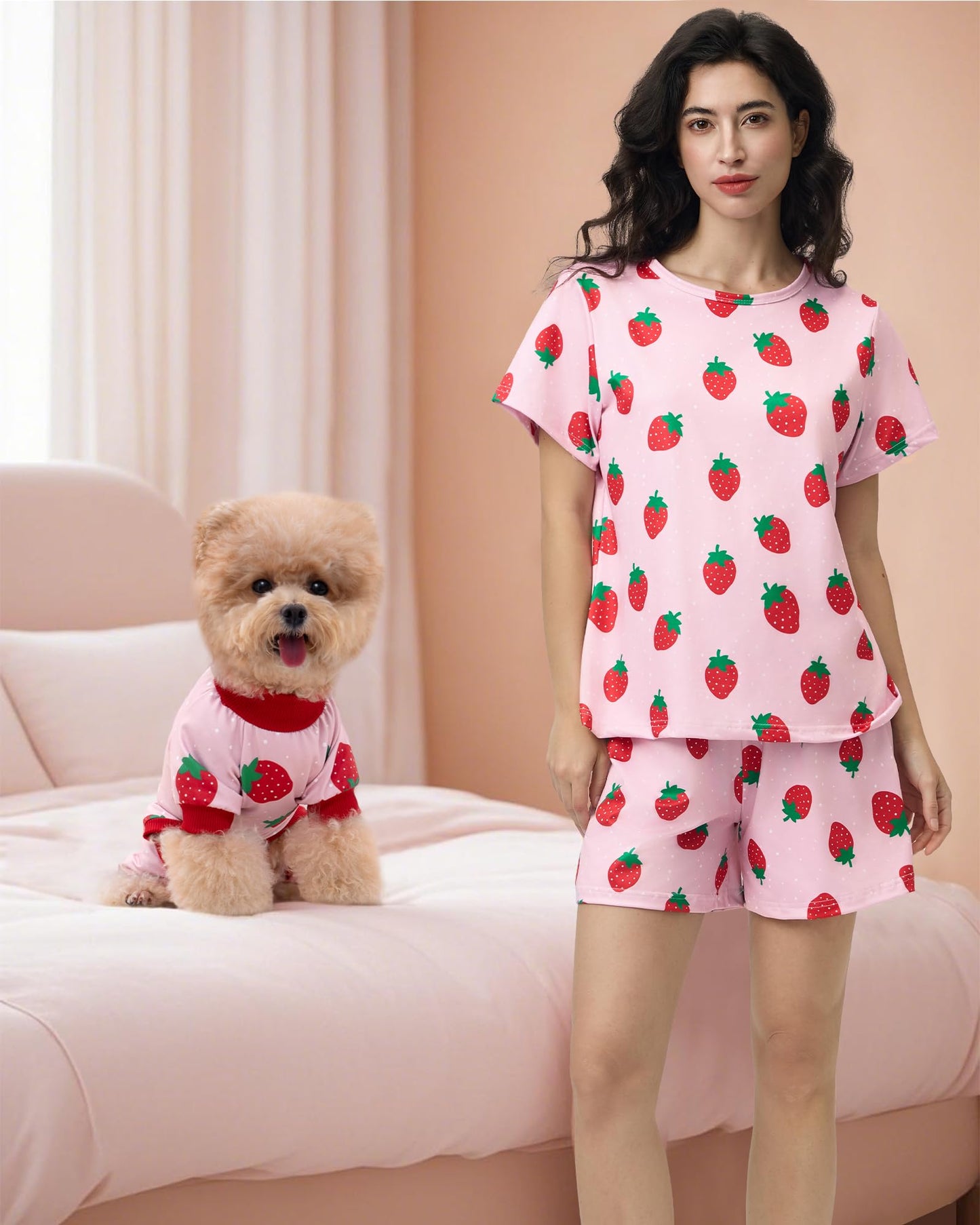 Xpudac Matching Dog And Owner Clothes Womens Pajama Set Loungewear Short Sleeve Tee And Shorts, Owner And Pet Pajamas Are Sold S
