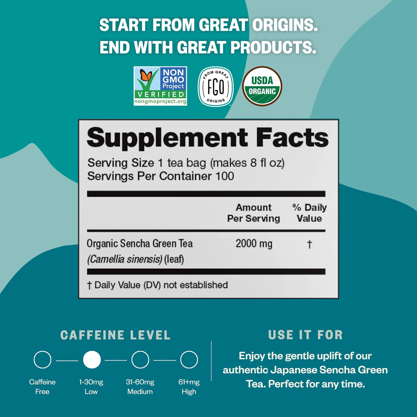 Fgo Organic Japanese Sencha Green Tea, Eco-Conscious Tea Bags, 100 Count, Packaging May Vary (Pack Of 1)