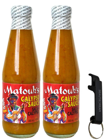 Matouks Calypso Sauce 10-Ounce Bottles (Pack of 2) with Keychain Bottle Opener in Sealed O Thats Good Packaging (Pack of 2)