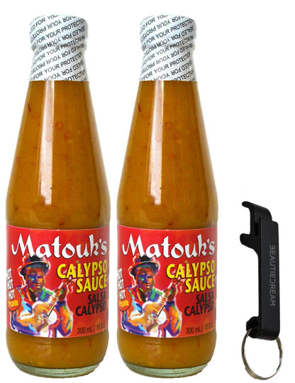 Matouks Calypso Sauce 10-Ounce Bottles (Pack of 2) with Keychain Bottle Opener in Sealed O Thats Good Packaging (Pack of 2)