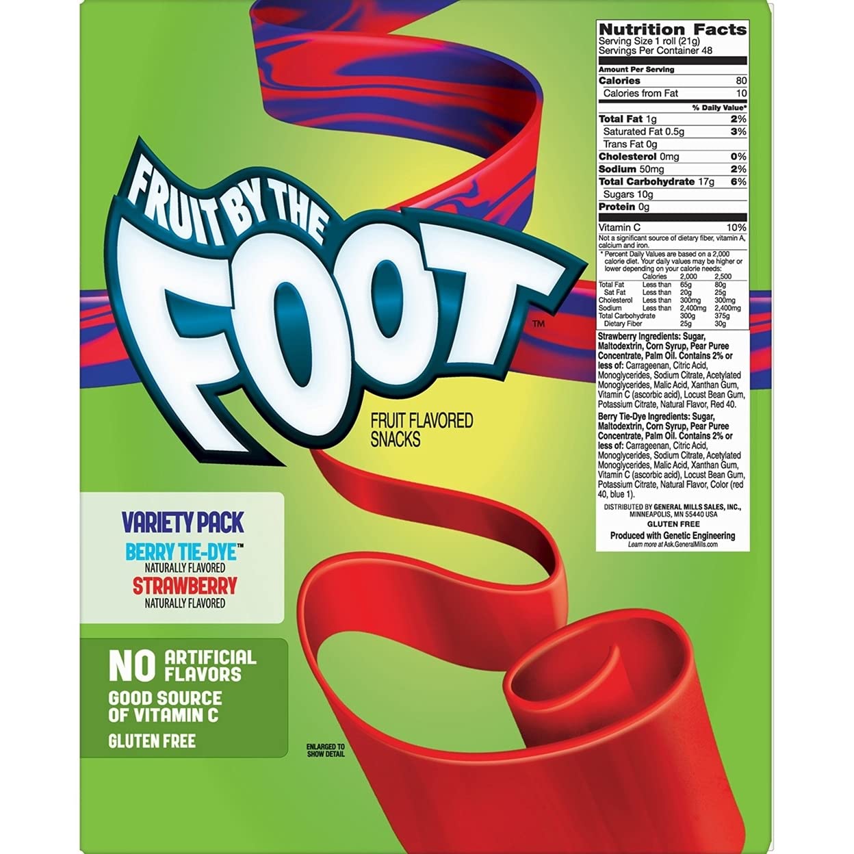Fruit By The Foot, Variety Pack (0.75 Ounce, 48 Pack) Berry Tie-Dye, Strawberry