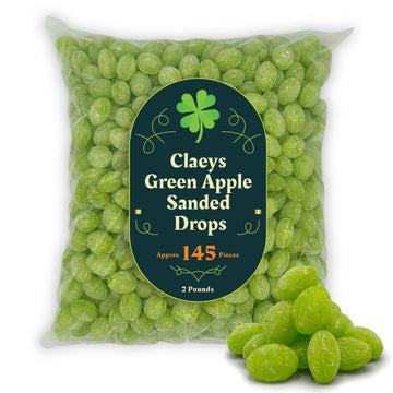 Claeys Green Apple Sanded Drops 2Lb Approx 145 Hard Candy Drops - St Patricks Day Green Snacks & Treats, Bulk Candy Green Sucker