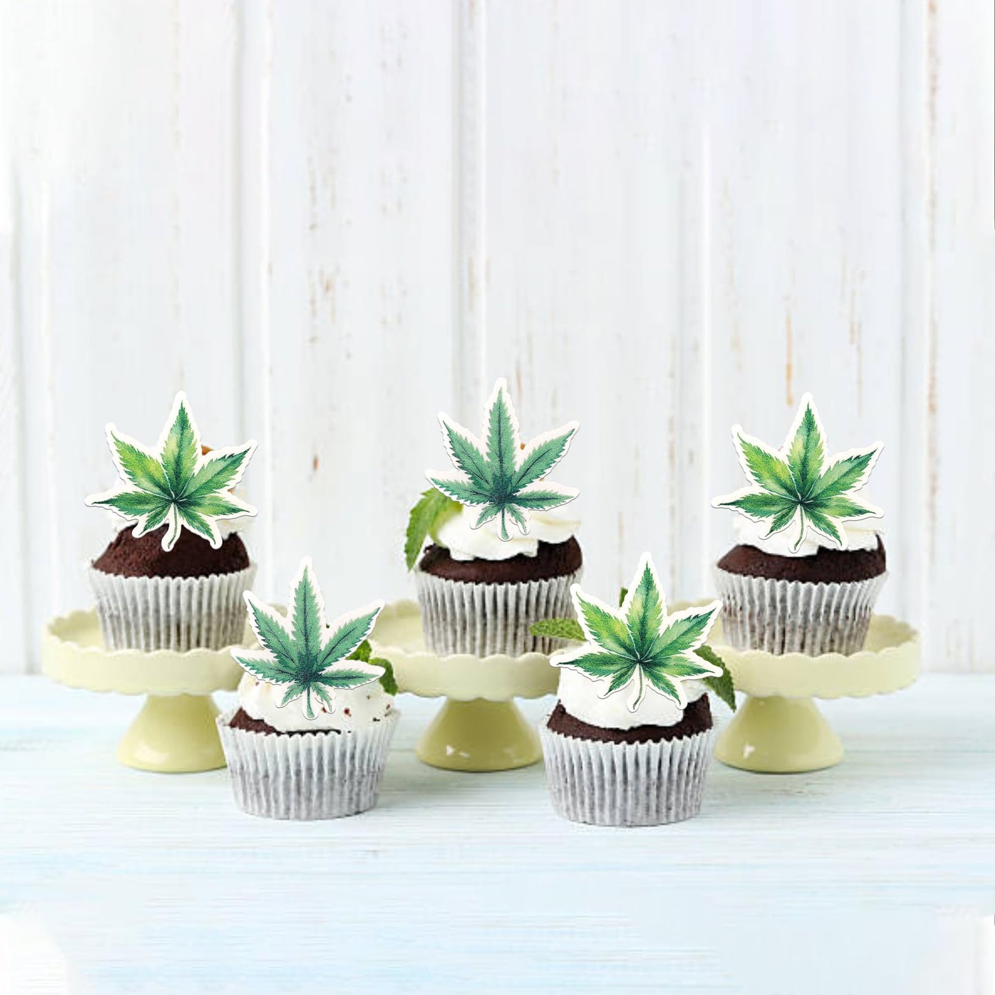 ZHUOWEISM Cupcake Toppers 60 PCS Edible Pot Leaf Design 8 Standard Size Birthday Party Decorations