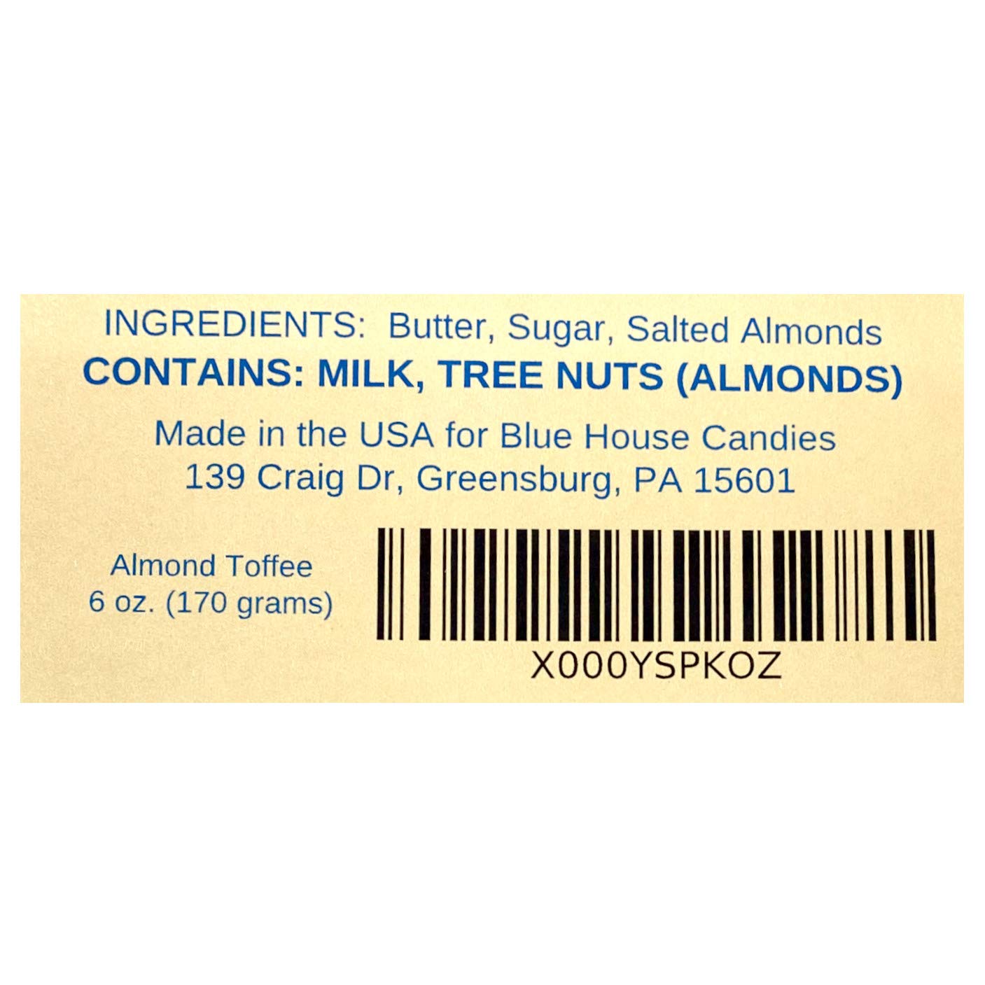 Almond Toffee, Gourmet Small Batch Sweet Buttery Goodness, 6 oz