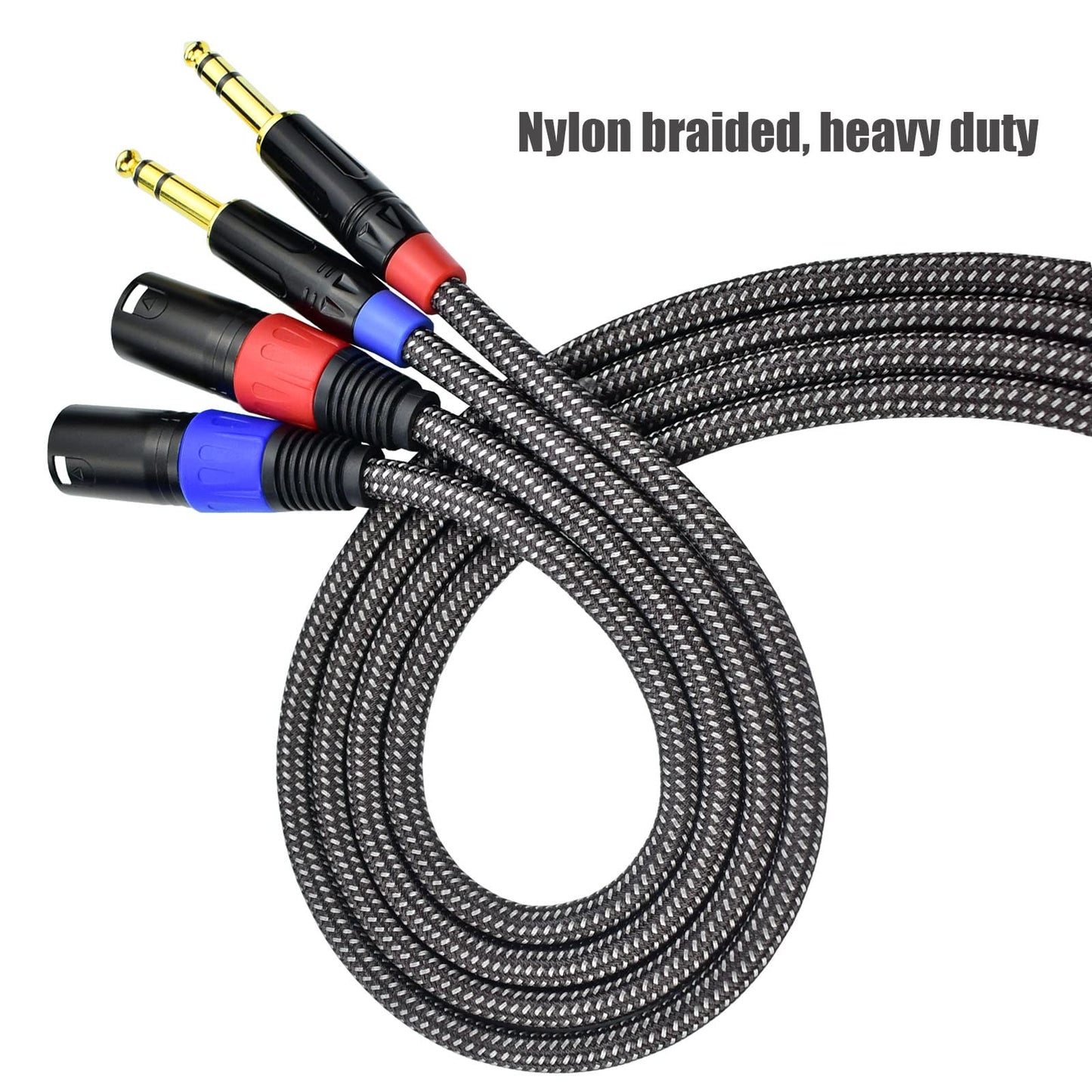 Ihurllu Balanced 14 Trs To Xlr Male Patch Cable, 10Feet Quarter Inch 635Mm To 3Pin Xlr Male Microphone Cable, Heavy Duty Nylon B