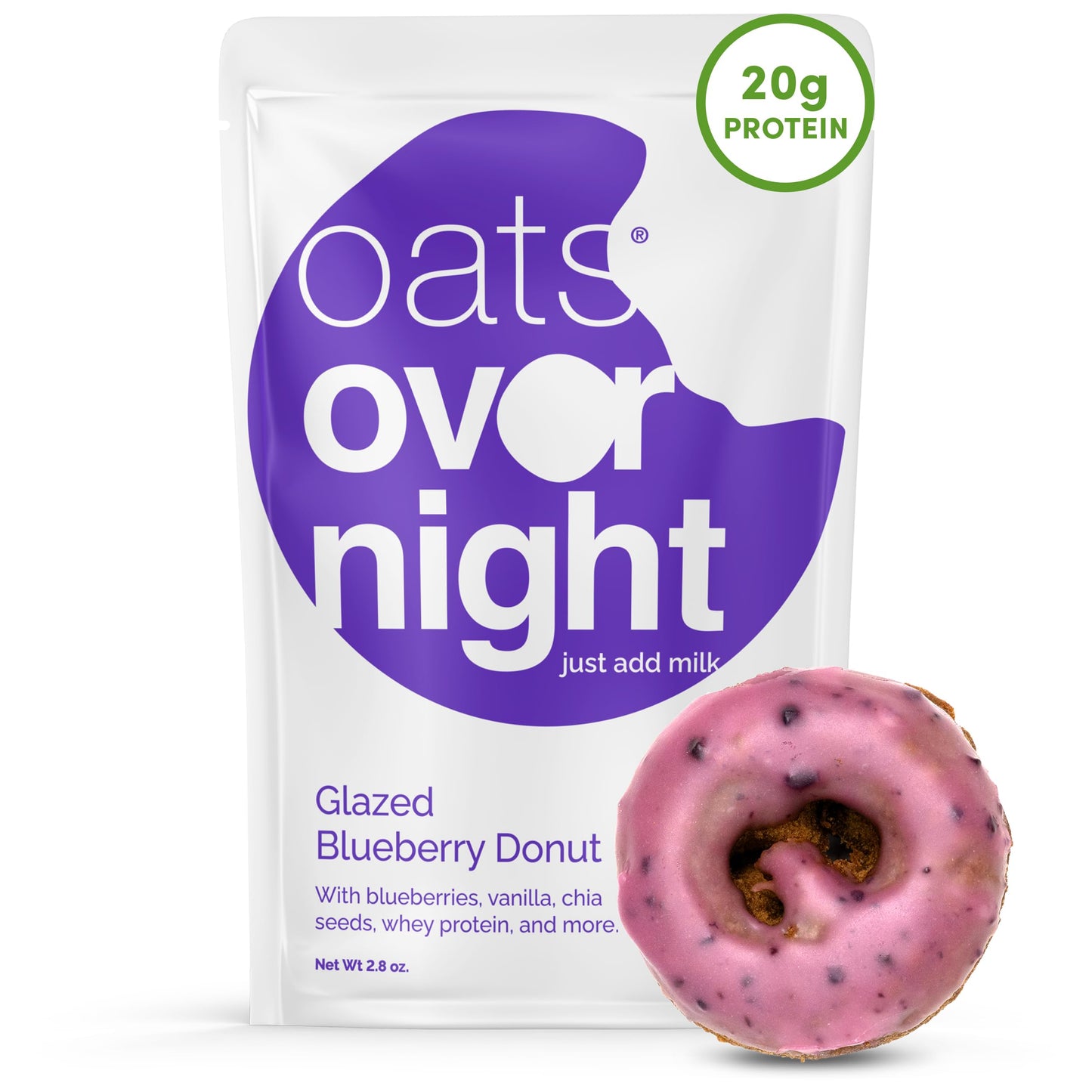 Oats Overnight Glazed Blueberry Donut - Overnight Oats With 20G Whey Protein  High Fiber Breakfast Protein Shake - Gluten Free Oatmeal  Non Gmo High Protein Oatmeal (2.8 Oz Per Meal) (8 Pack)