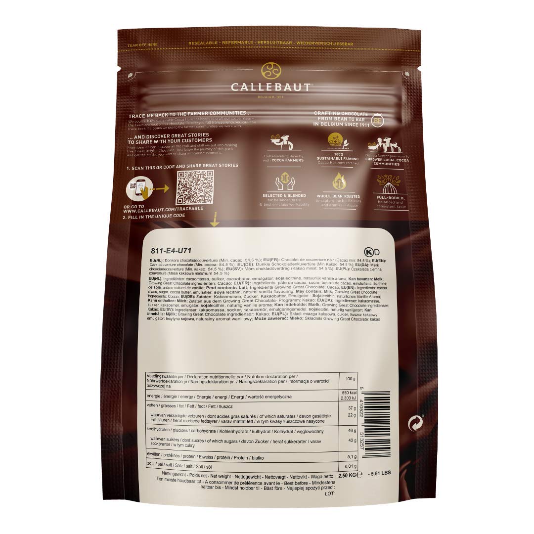 Callebaut Belgian Dark Couverture Chocolate Semisweet Callets 54.5% 5.5 lbs Dark Chocolate Callets