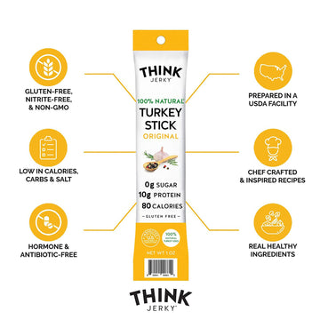 Think Jerky All-Natural Turkey Sticks, Sugar Free, Gluten Free, High Protein, 1 Ounce (Pack of 20)